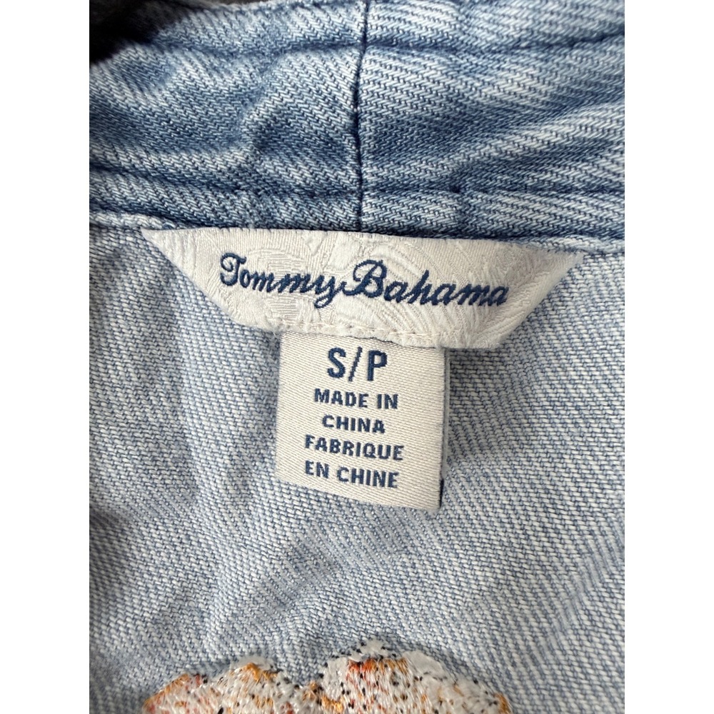 Tommy Bahama Denim Peplum Jacket Sm Embroidered Poppies Bell Sleeve Boho Coastal - Picture 2 of 6